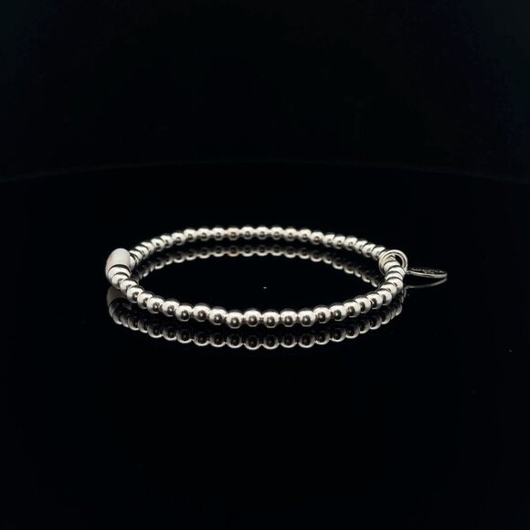 925 Sterling Silver Beaded Stretch Stacking Bracelet MOP Letter Initial F - Picture 5 of 6